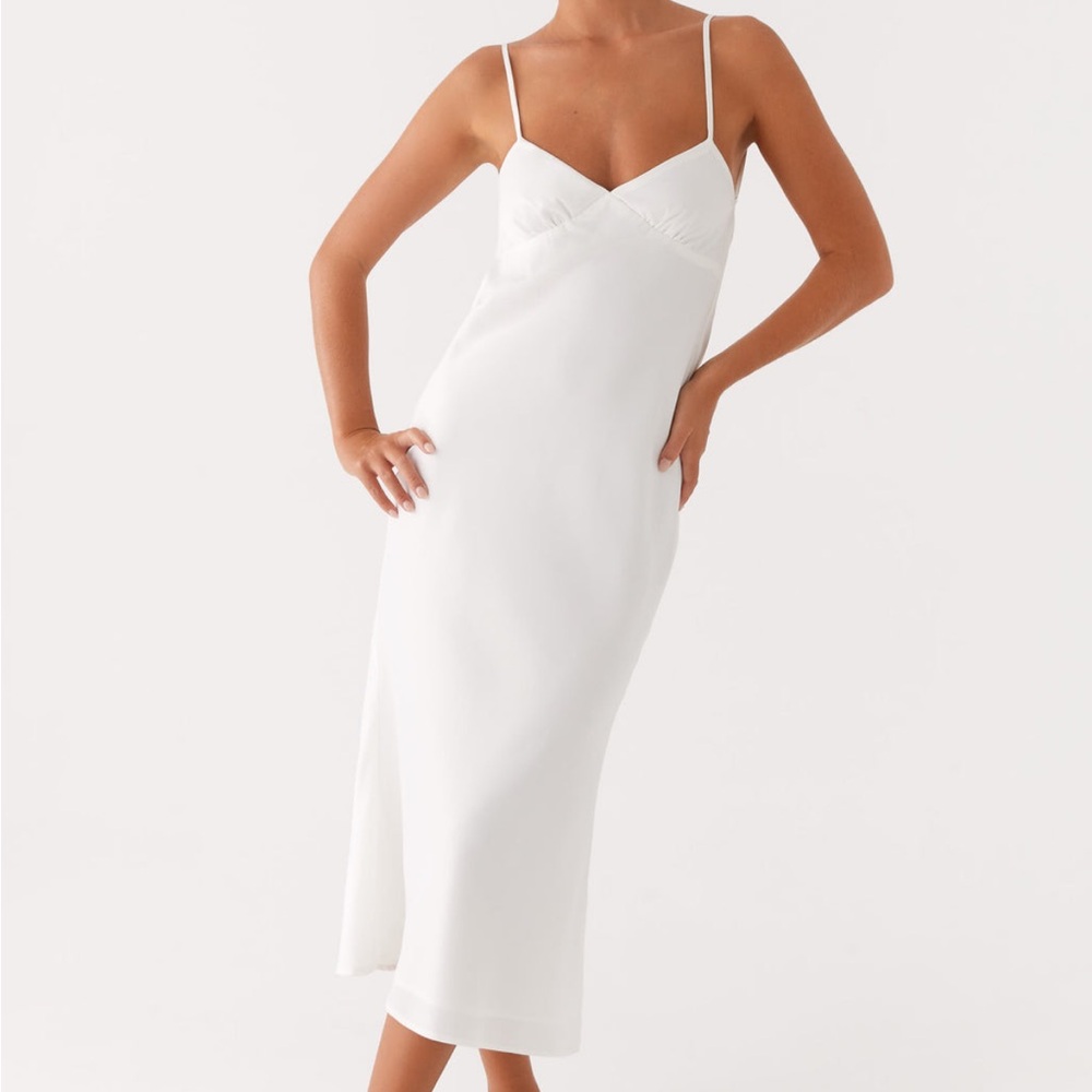 BRAND NEW WITH TAGS! PEPPERMAYO WHITE BENTLEY MIDI DRESS. SIZE 2.
